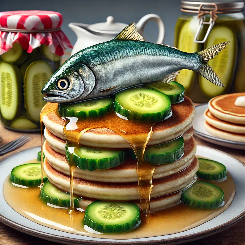 Pickle Pancakes with Sardine Syrup